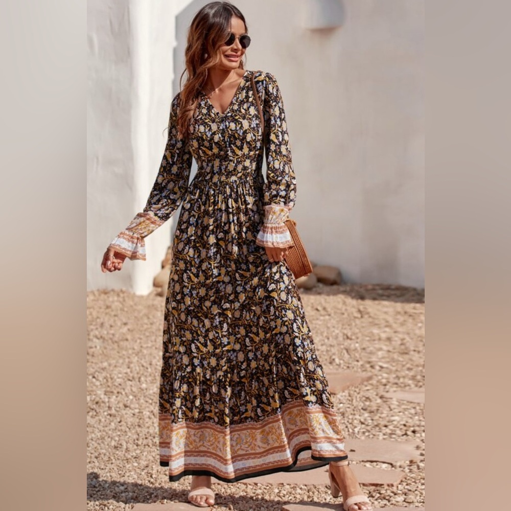 SHEIN Unity All Over Floral Print Flounce Sleeve A-Line Dress - Picture 3 of 11